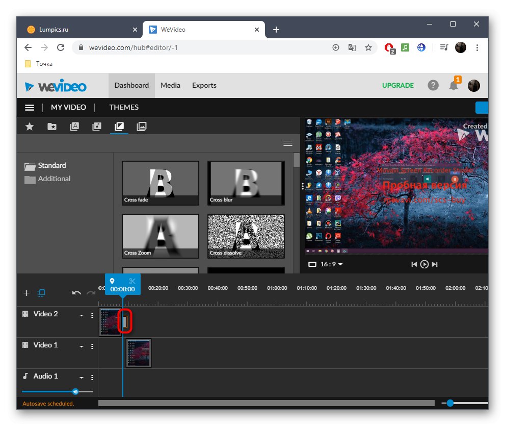 قرار دادن انتقال به جدول زمانی هنگام چسباندن فیلم از طریق سرویس آنلاین WeVideo