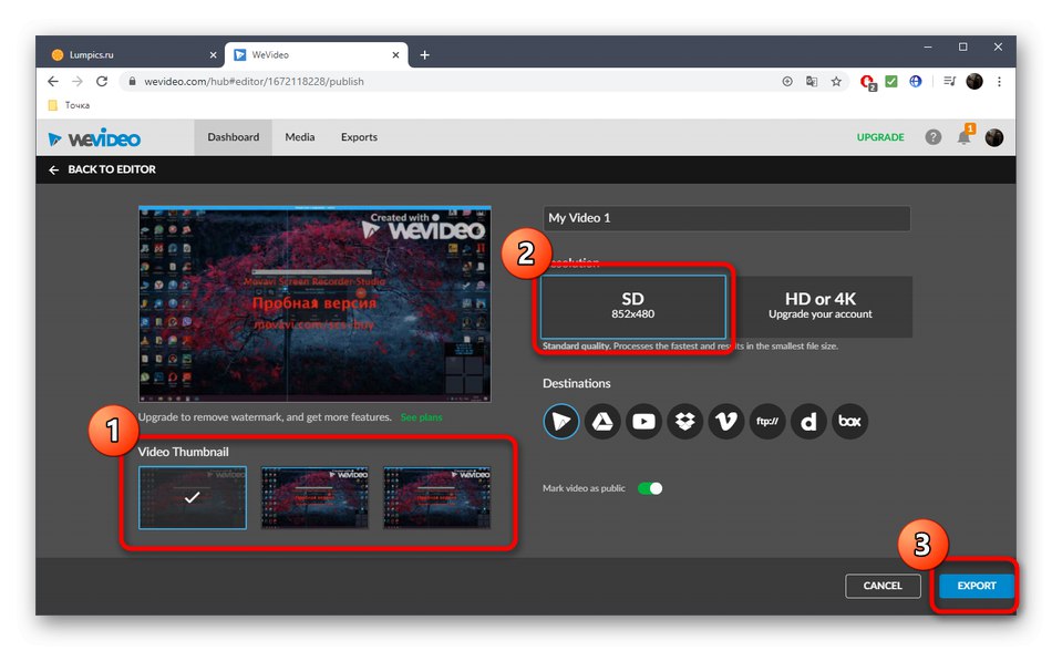 تنظیم ویدیو قبل از ذخیره در سرویس آنلاین WeVideo