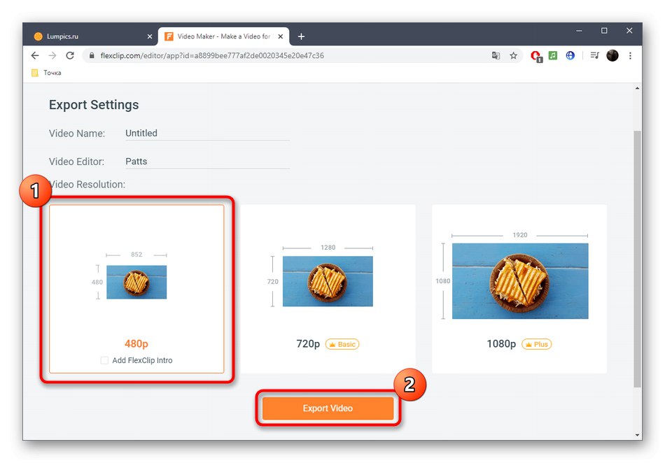 انتخاب کیفیت فیلم قبل از ذخیره در سرویس آنلاین FlexClip