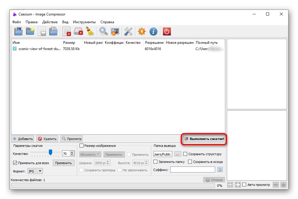 Začiatok kompresie fotografie počas spracovania v programe Cesium