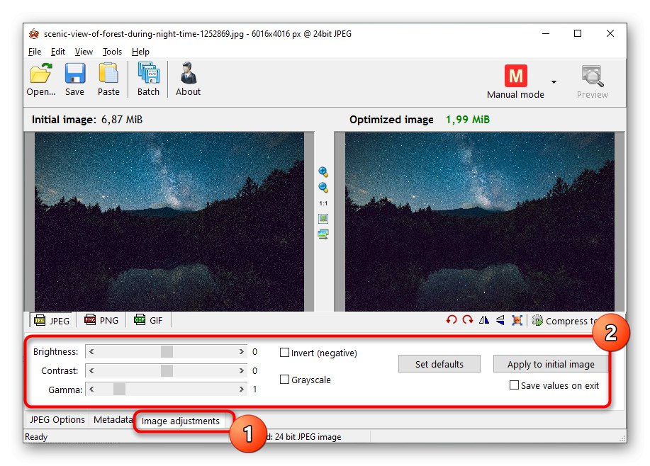 Nastavenie efektov fotografie, keď je komprimovaná pomocou programu RIOT