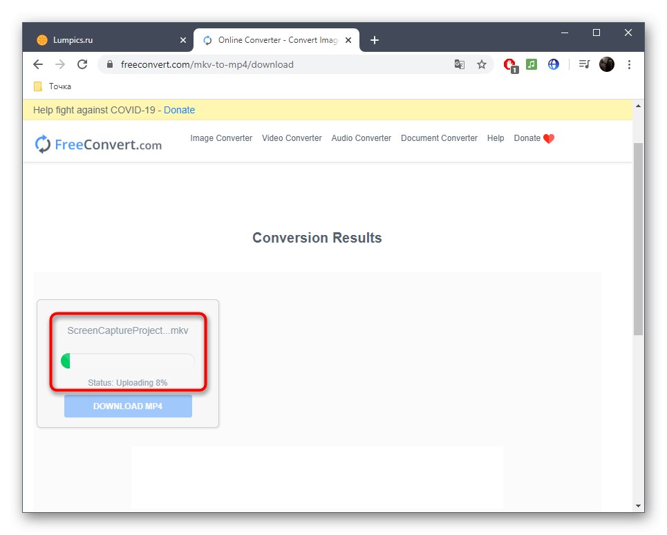 Процес на конвертиране на MKV файлове в MP4 чрез FreeConvert