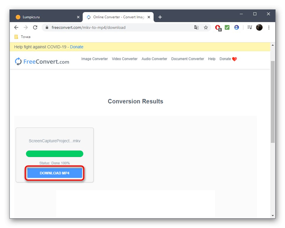 Качване на окончателния файл след конвертиране на MKV в MP4 чрез FreeConvert
