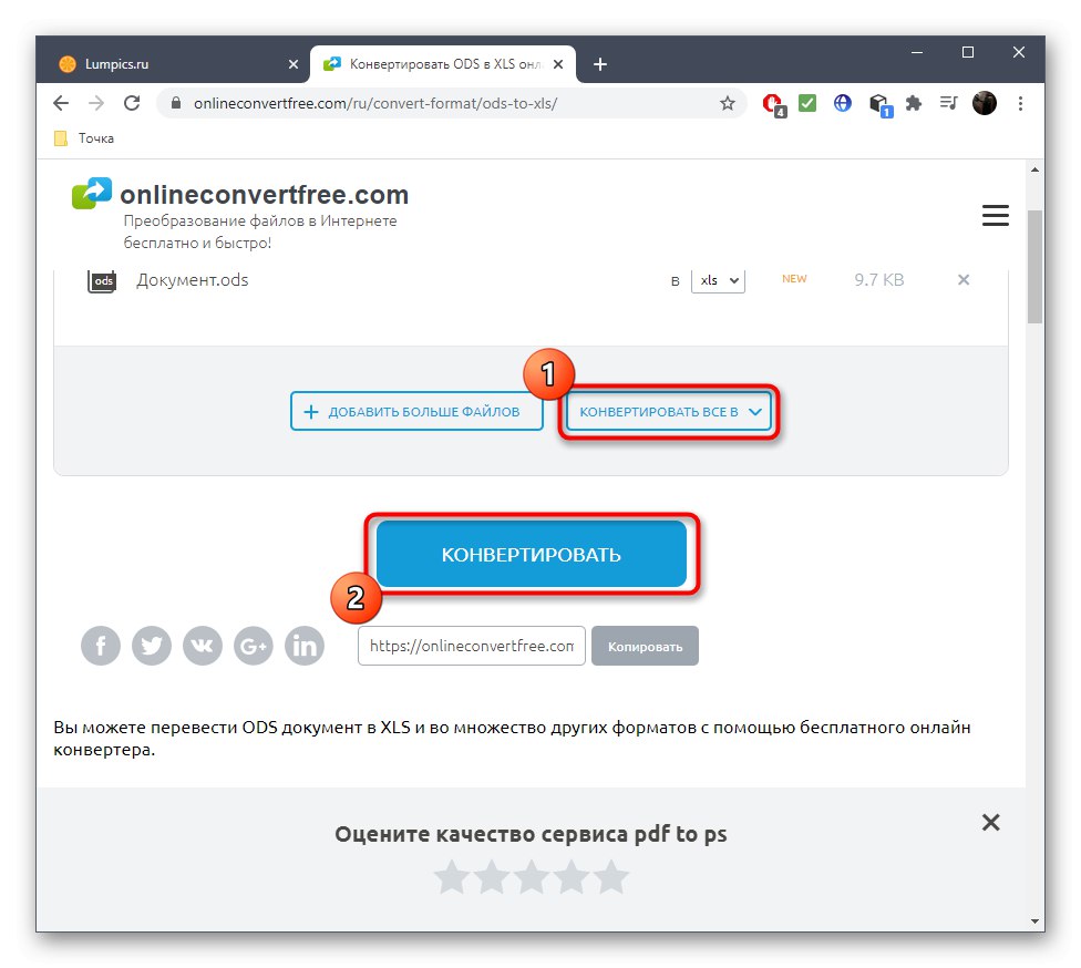 Spustenie procesu premeny ODS na XLS prostredníctvom online služby OnlineConvertFree