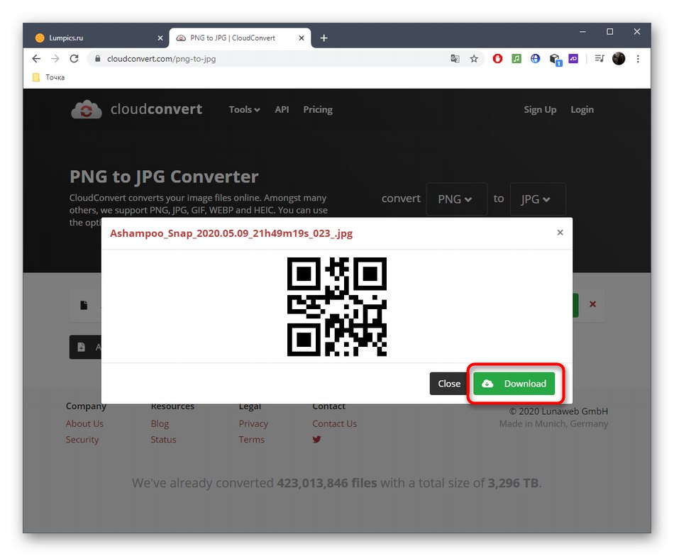 Успешно преобразуване на файлове в JPG чрез онлайн услуга CloudConvert
