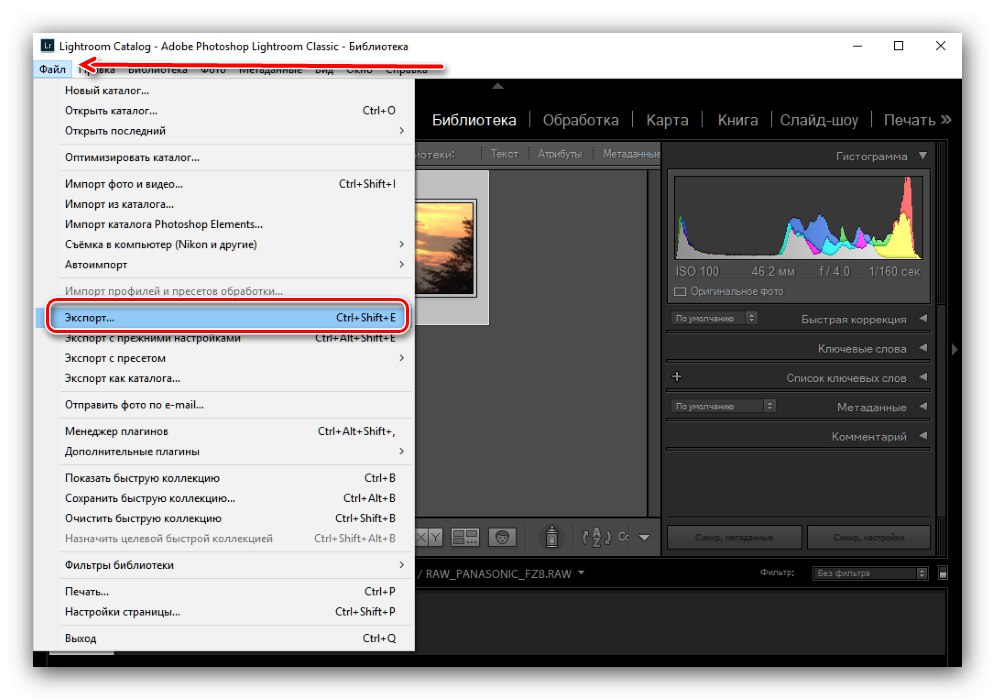 Export dokumentu na prevod RAW do JPG pomocou aplikácie Adobe Lightroom