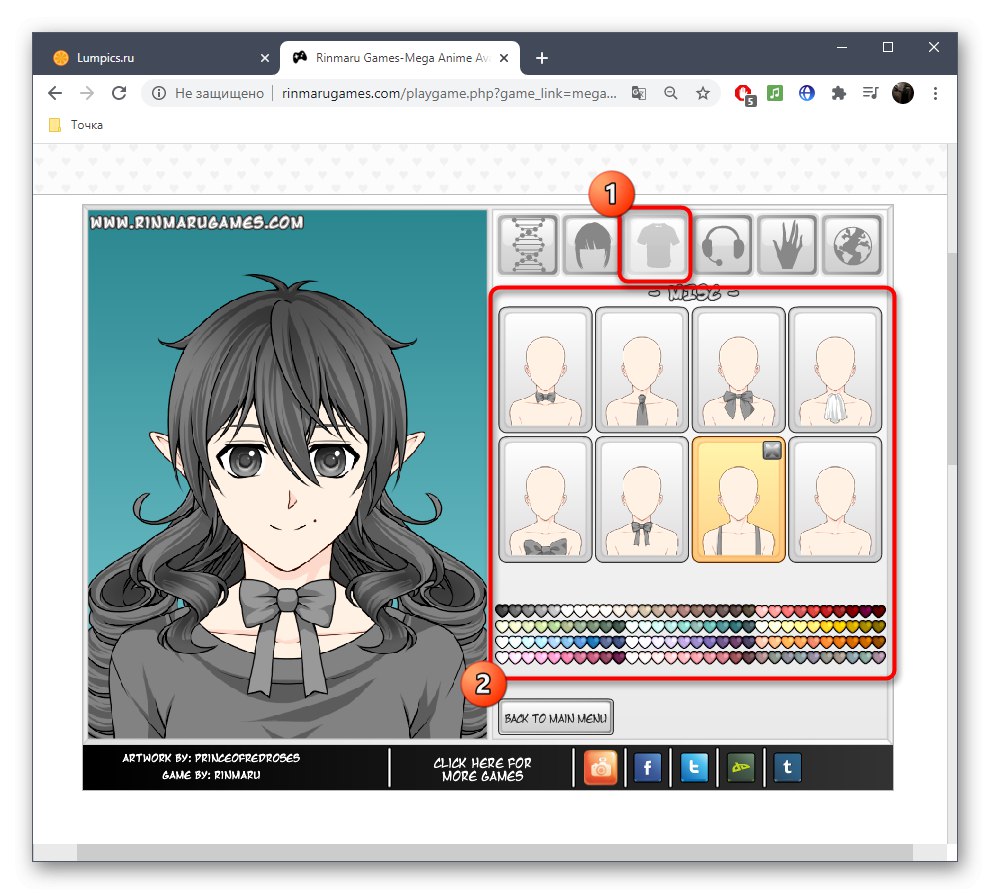 Izbira oblačil za anime-like v spletni storitvi Rinmaru