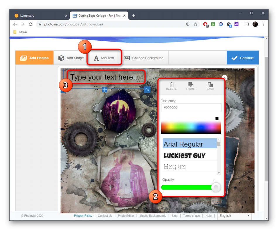 Konfigurowanie tekstu do kolażu za pośrednictwem usługi online PhotoVisi