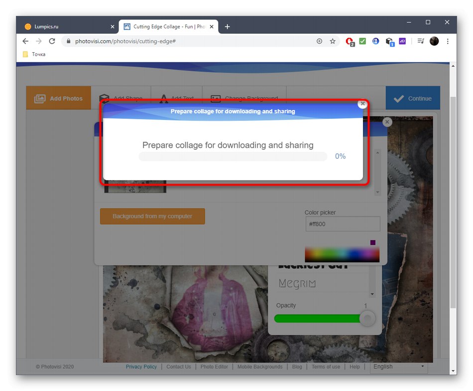 Zapisywanie kolażu za pośrednictwem usługi online PhotoVisi