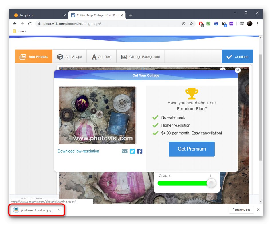 Pomyślne pobranie kolażu za pośrednictwem usługi online PhotoVisi