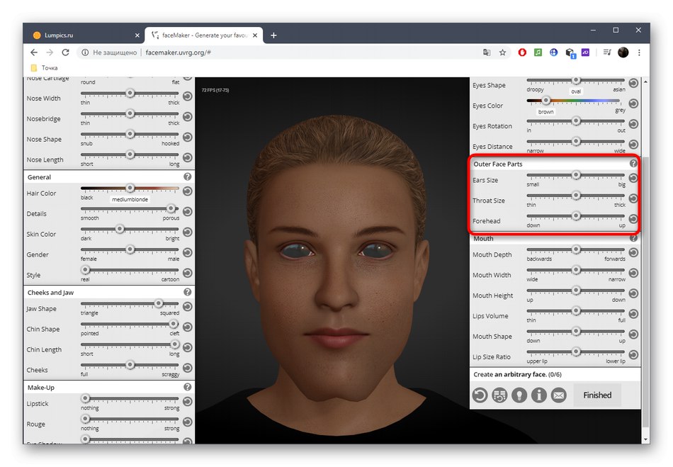 Konfiguriranje zunanjih parametrov obraza prek spletne storitve FaceMaker