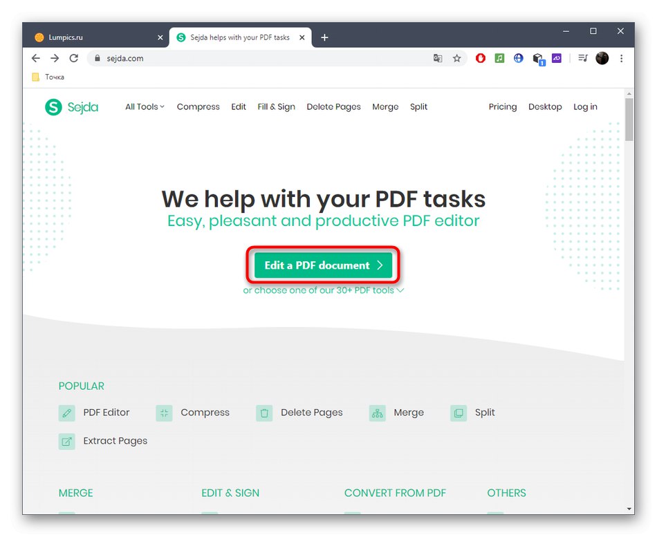 انتقل إلى إنشاء مشروع جديد لملف PDF متعدد الصفحات عبر خدمة Sejda عبر الإنترنت