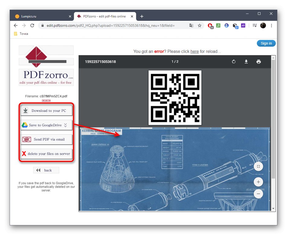 حفظ ملف PDF متعدد الصفحات عبر خدمة PDFzorro عبر الإنترنت