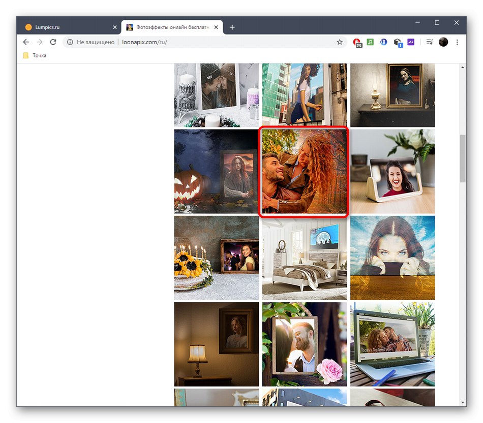 Вибір ефекту для накладення на фото через онлайн-сервіс Loonapix