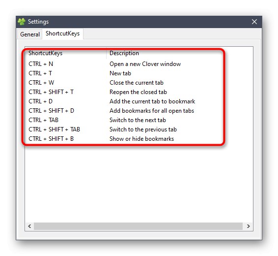 Изучаване на бързи клавиши за помощната програма Clover в Windows 10