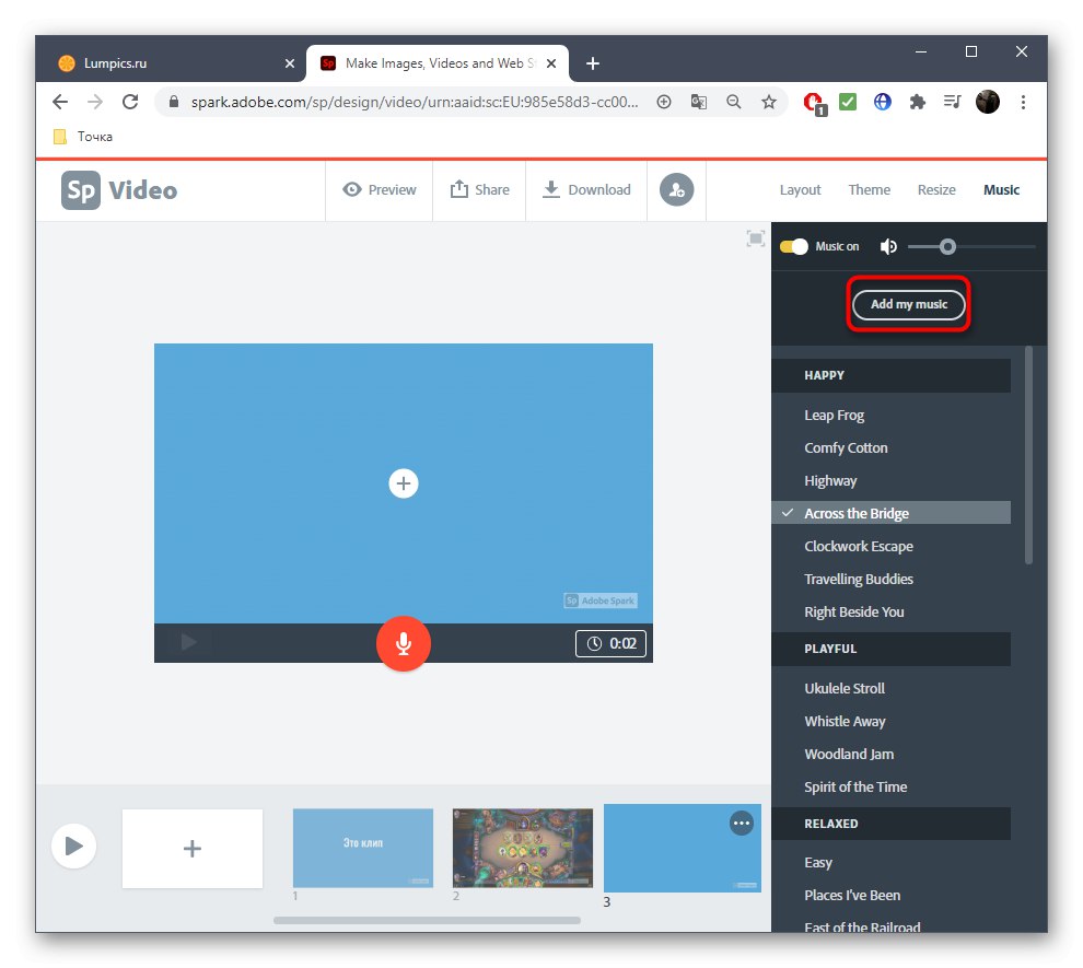 Naložite svojo glasbo za video prek spletne storitve Adobe Spark