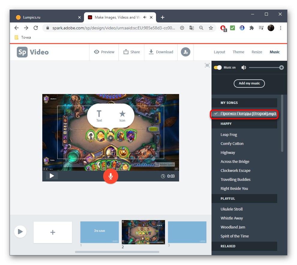 Izbira glasbe za video z uporabo spletne storitve Adobe Spark