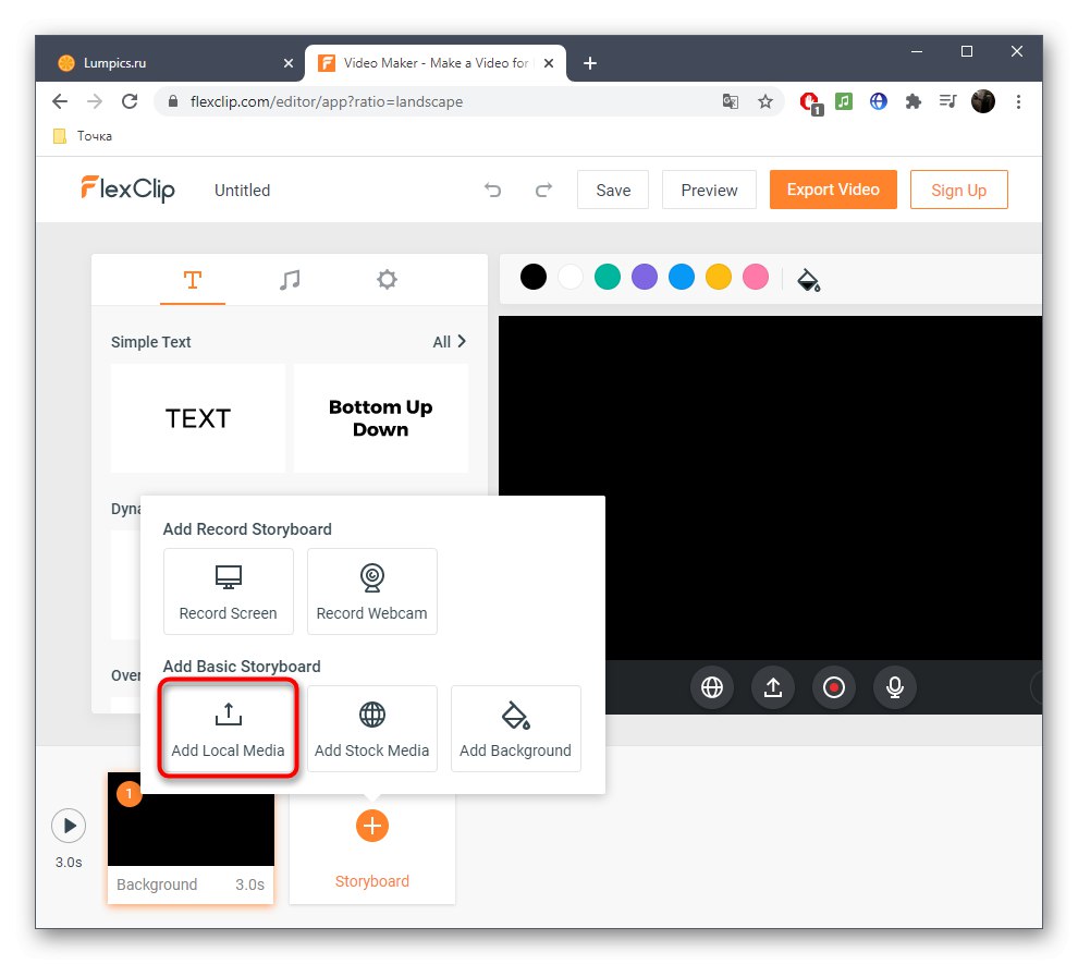 Pojdite na dodajanje video posnetka prek spletne storitve FlexClip