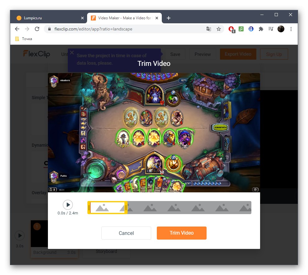 Obrezovanje video posnetka prek spletne storitve FlexClip