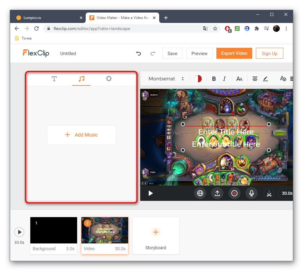Pojdite na izbiro glasbe za video prek spletne storitve FlexClip