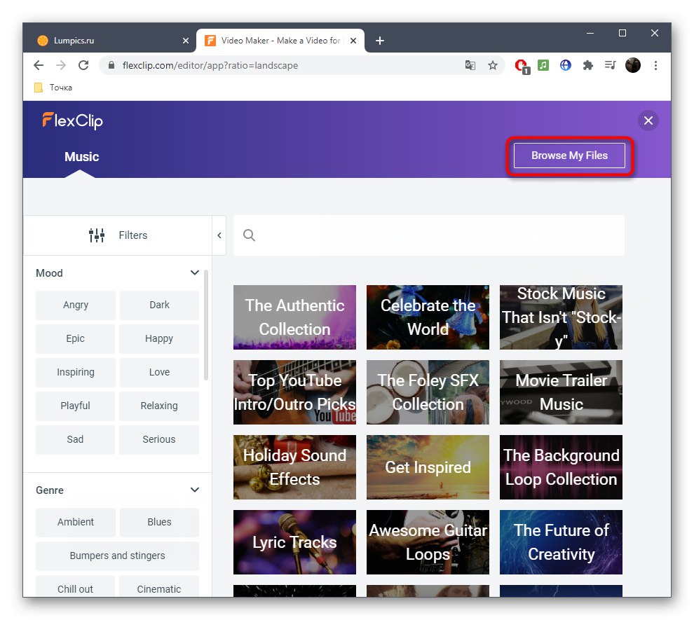 Dodajanje lastne glasbe za posnetek prek spletne storitve FlexClip