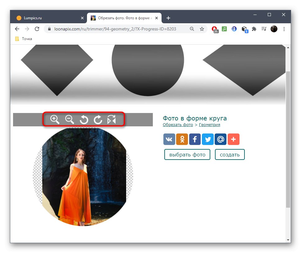 Orodja za pretvorbo slike pri obrezovanju v krogu prek spletne storitve Loonapix