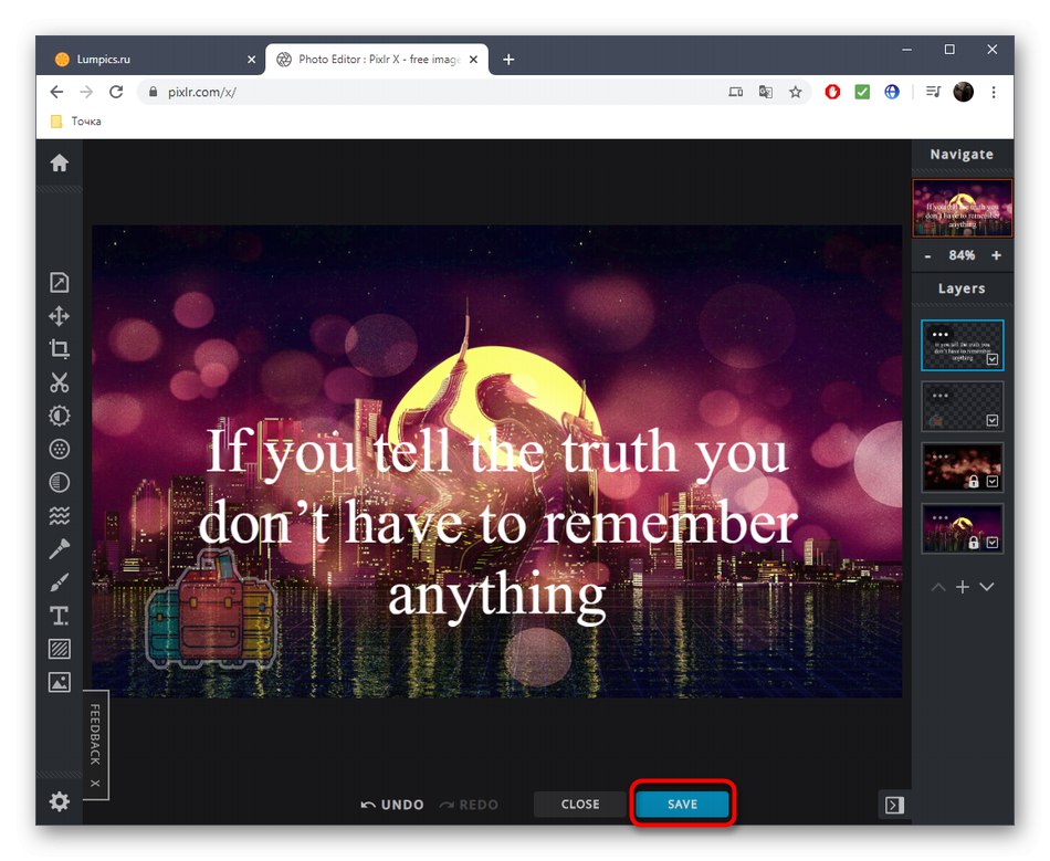 قم بالتبديل لحفظ الصورة بعد التحسين في خدمة PIXLR عبر الإنترنت