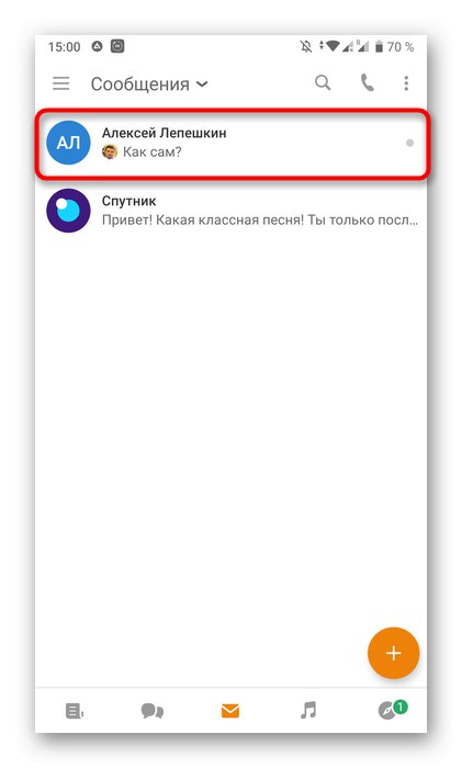 Izbira klepeta za selektivno brisanje sporočil v mobilni aplikaciji Odnoklassniki