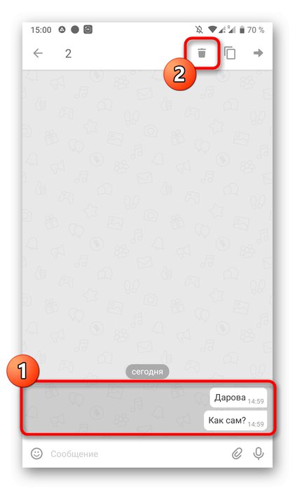 Izbira več sporočil za selektivno brisanje v mobilni aplikaciji Odnoklassniki