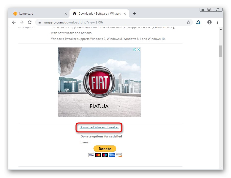 Стартиране на изтеглянето на програмата Winaero Tweaker от официалния уебсайт
