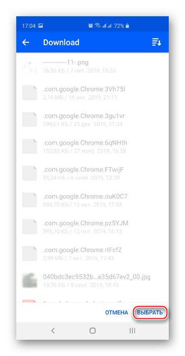 Přiřazení složky pro stahování souboru v aplikaci Cloud@mail.ru v systému Android