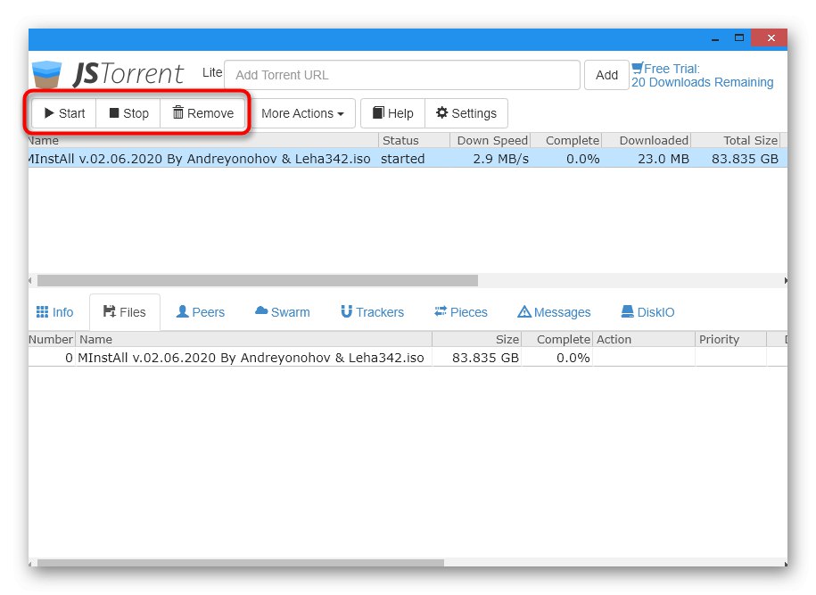 Управління завантаженням торрент-файлу через додаток JSTorrent Lite в браузері