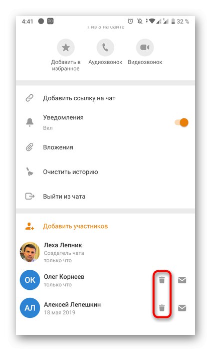 Vyloučení účastníků ze skupinového chatu v mobilní aplikaci Odnoklassniki