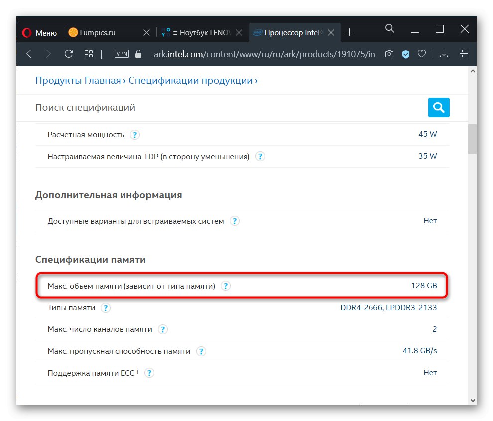 Specifikace procesoru pro informace o maximálním množství RAM
