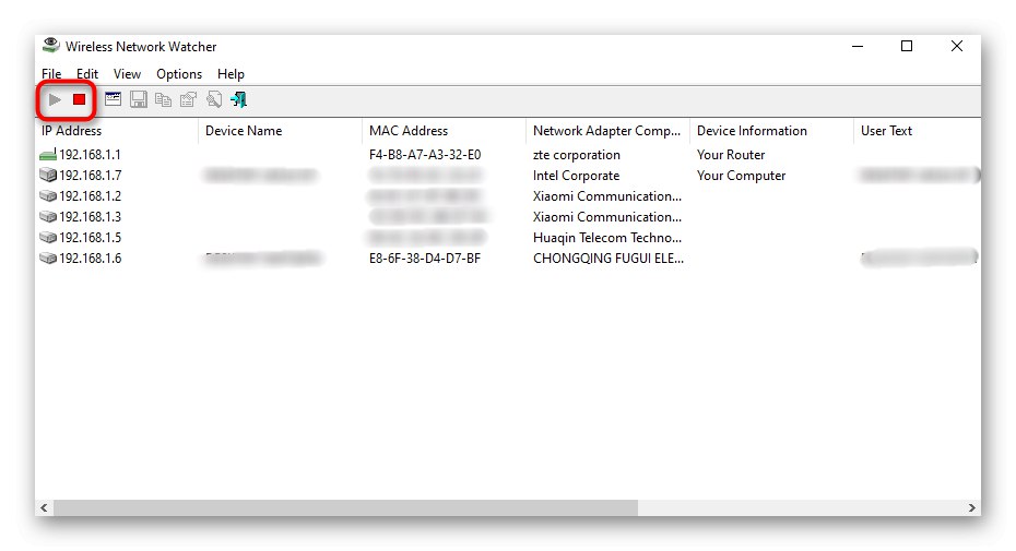 بدء إعادة المسح لعملاء Wireless Network Watcher