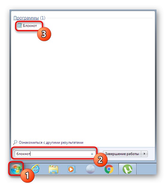 Spustenie programu Poznámkový blok na vytvorenie súboru na úpravu registra v systéme Windows 7