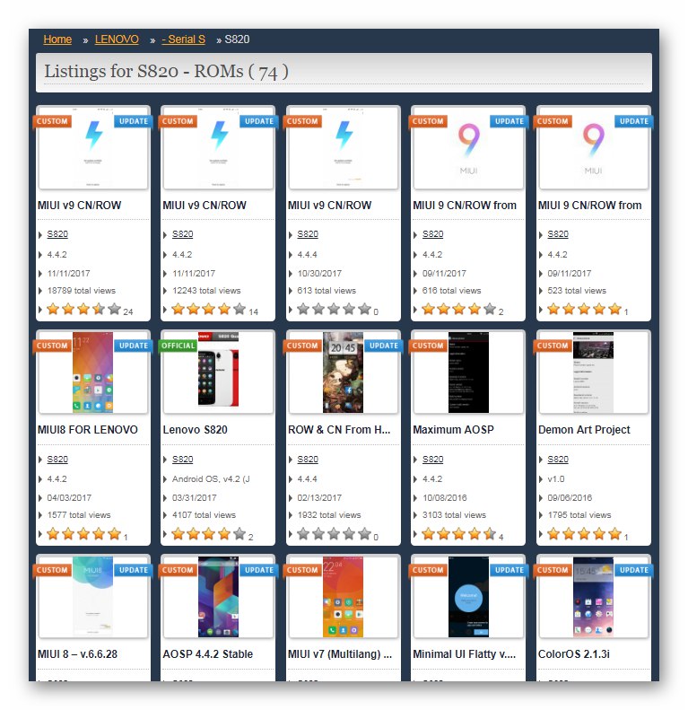 Lenovo S820 избор и изтегляне на потребителски фърмуер за устройството