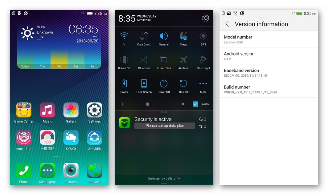 Lenovo S820 CN фърмуер, базиран на интерфейс Android 4.4