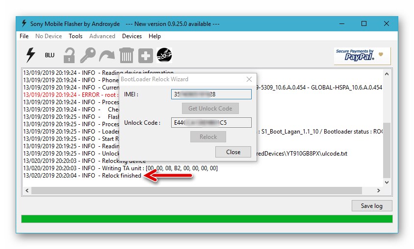 Zaključavanje pokretačkog programa Sony Xperia Z Flashtool završeno, ponovno pokrenite pametni telefon