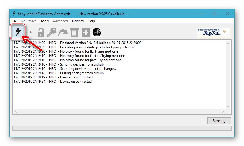 Gumb Flash Sony Xperia Z Flashtool Flash u prozoru aplikacije