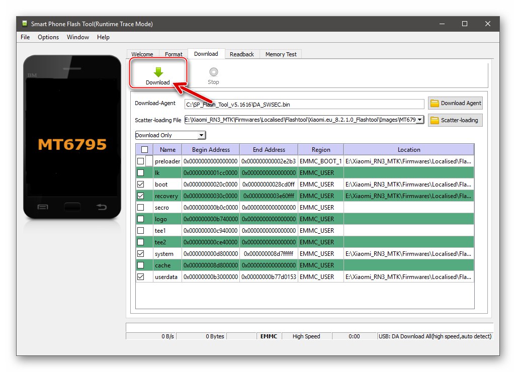 Xiaomi Redmi Note 3 MTK преминава към инсталиране на модифициран фърмуер чрез Flash Tool