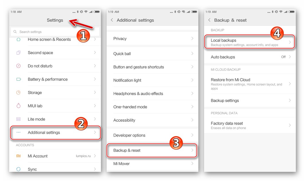 Възстановяване на данни от Xiaomi Redmi Note 3 от предварително създаден локален архив