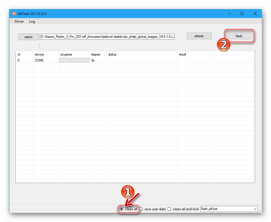 Xiaomi Redmi 3 (PRO) MiFlash установка MIUI в режимі EDL вибір режиму прошивки і початок процесу