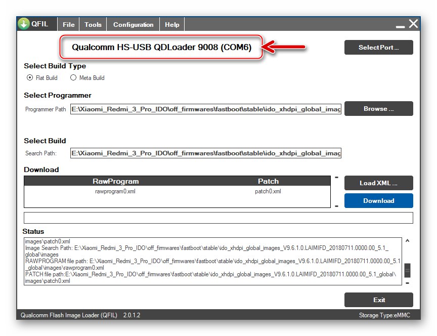 Xiaomi Redmi 3 (PRO) прошивка через QFIL підключення смартфона в режимі EDL
