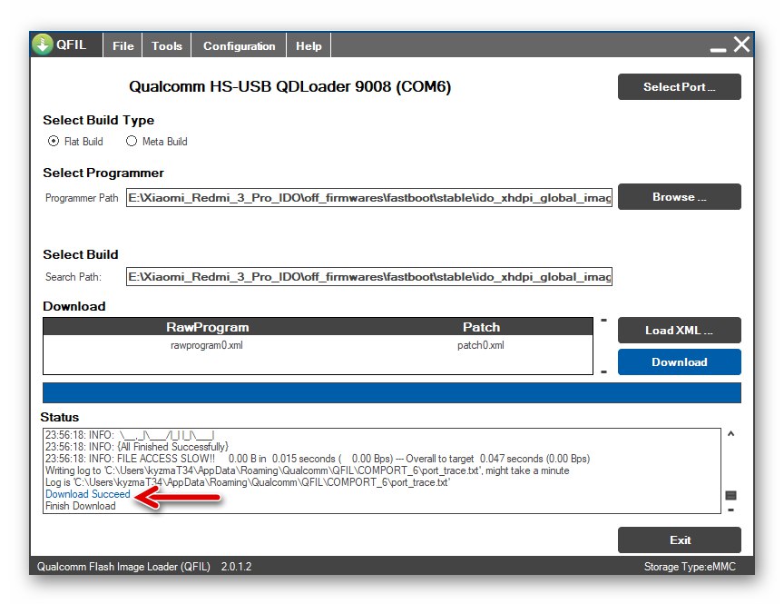 Xiaomi Redmi 3 (PRO) QFIL прошивка (раскірпічіваніе) смартфона в режимі EDL завершена