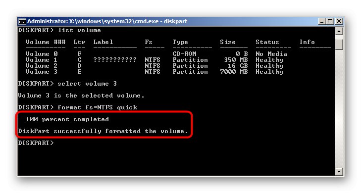Pomyślne sformatowanie partycji za pomocą narzędzia do rozwiązywania problemów z systemem Windows 7