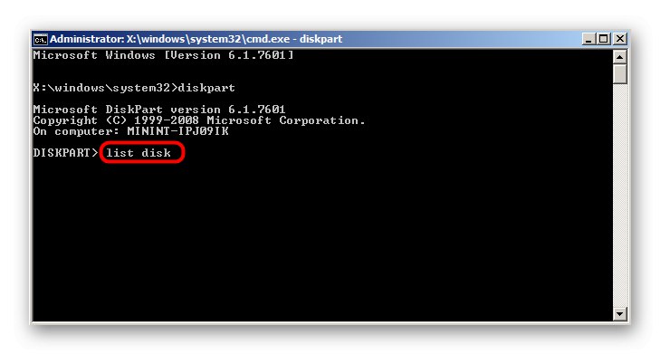 Polecenie, aby wyświetlić listę dysków w trybie rozwiązywania problemów z systemem Windows 7