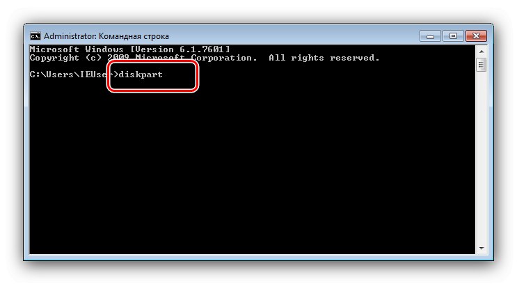 Pokličite diskpart, da prek ukazne vrstice skrijete diske v sistemu Windows 7