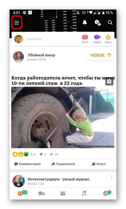 Přejděte do nabídky aplikace Odnoklassniki a otevřete nastavení