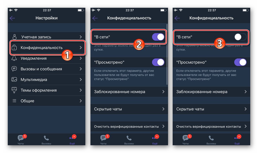 Viber pre iOS - deaktivácia možnosti Online v nastaveniach ochrany osobných údajov